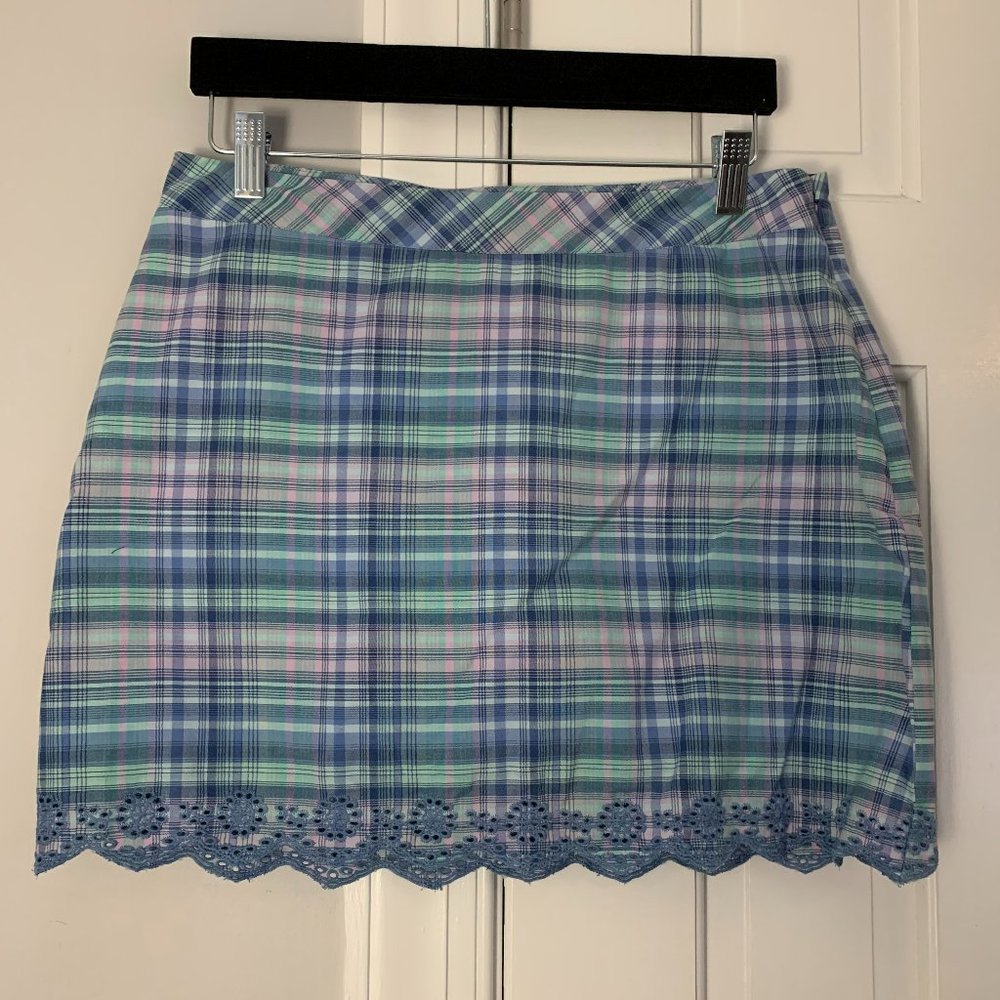 VINEYARD VINES FULLY LINED PLAID SKIRT WITH EYELET HEM-LIKE NEW